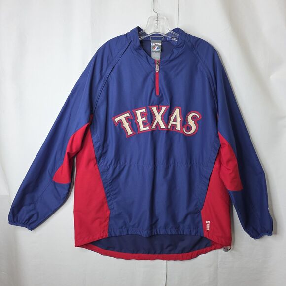 Majestic Texas Rangers Pullover Windbreaker Cool Base L Embroidered Logo Basebal - Picture 1 of 15
